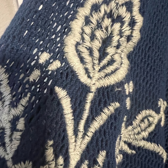 Free People Womens Indigo Dreams Tunic Embroidered Mesh Balloon Sleeves Boho XL - Picture 5 of 16